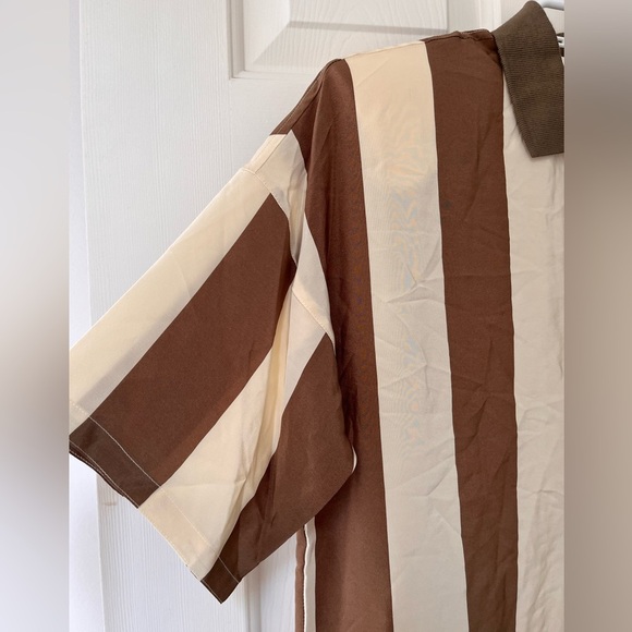 Vintage 90s Mod Silk Brown Stripe Shirt S - Picture 6 of 15